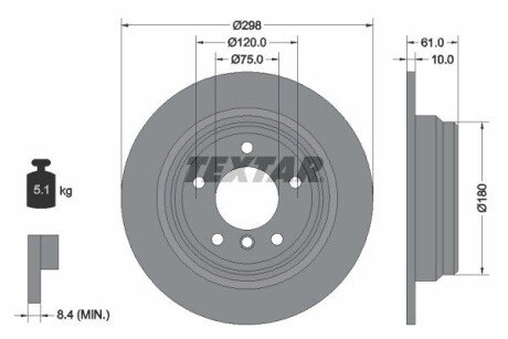 Диск гальмівний BMW 5(E39) "R D=298mm "95-"04 TEXTAR 92076603