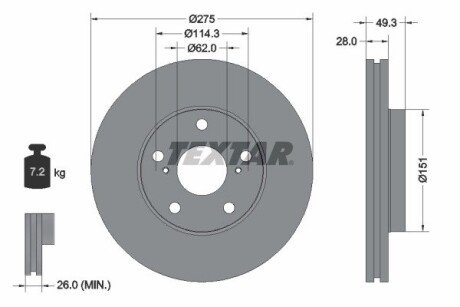 Диск гальмівний LEXUS/TOYOTA ES/Avalon/Camry "F D=275mm "91>> TEXTAR 92077703 (фото 1)