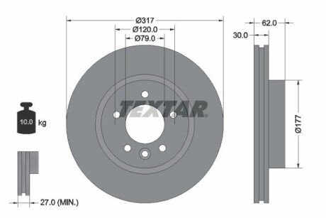 Диск гальмівний (передній) Land Rover Discovery 04-18 (317x30) PRO+ TEXTAR 92134505