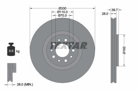 Диск гальмівний (передній) Jeep Cherokee 13-(330x28) PRO TEXTAR 92145103