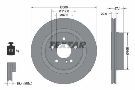 Диск гальмівний (задній) MB C-class (W204/S204/C204) 07- (300x22) PRO+ TEXTAR 92163605