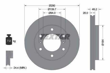 Диск гальмівний (передній) Mitsubishi Pajero IV 07- (290x26) PRO TEXTAR 92167103
