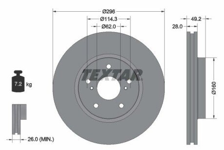 Диск гальмівний (передній) Lexus IS/Toyota Crown 09- (296x28) PRO TEXTAR 92174303