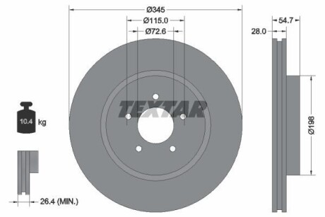 Диск гальмівний (передній) Chrysler 300C/Dodge Challenger/Charger 10- (345x28) TEXTAR 92177105