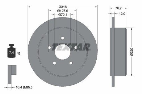 Диск гальмівний (задній) Jeep Wrangler 07- (316x12) TEXTAR 92227700