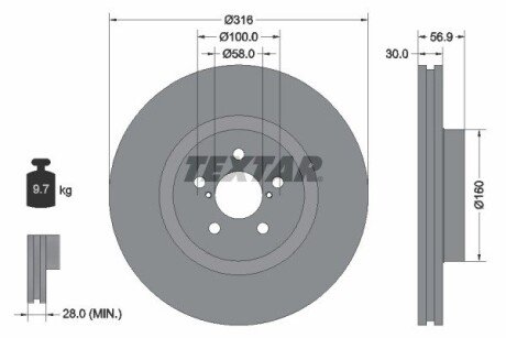 Диск гальмівний (передній) Subaru Forester/Legacy/Outback 03- (316x30) PRO TEXTAR 92236503 (фото 1)