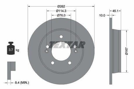 Диск гальмівний (задній) Kia Ceed/Cerato/Soul/Hyundai i30/Elantra 12- (262x10) PRO TEXTAR 92240003 (фото 1)