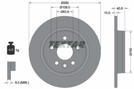 Диск гальмівний (задній) Ford C-max/Focus II/Volvo C30/C70/S40/V50 04-12/V40 12-(280x10.9) PRO TEXTAR 92255603