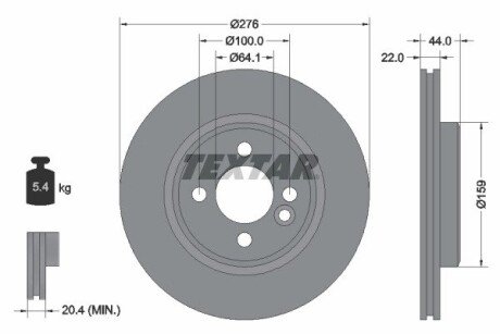 A_Диск гальмівний MINI Mini(R50,R52) "F D=276mm "01-"07 TEXTAR 92262403