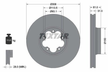 Диск гальмівний FORD Transit "F D=308mm "13>> TEXTAR 92274303