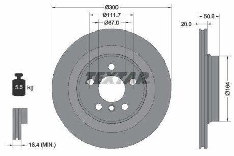 Диск гальмівний (задній) BMW 1 (F40)/2 (F45)/X1 (F48) 13-(300x20) PRO TEXTAR 92274503