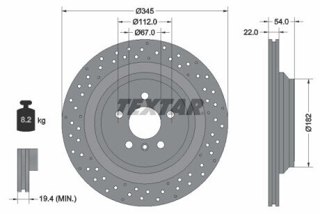 Диск гальмівний (задній) MB V-class (W166) 11-15/GLE (X166) 12-19 (345x22) PRO TEXTAR 92283703