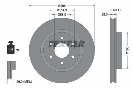 Диск гальмівний (передній) Nissan NP300 Navara 05-/Renault Alaskan 17- (296x28) PRO TEXTAR 92285803