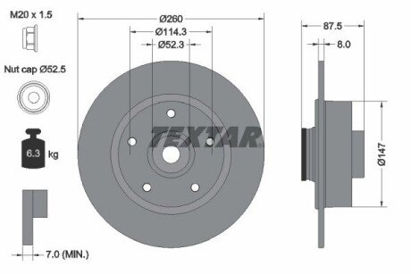 Диск гальмівний (задній) Renault Megane IV 15- (260x8) (+ ABS) PRO TEXTAR 92295203