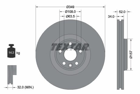 Диск гальмівний (передній) Land Rover Discovery/Range Rover Evoque 14- (349x34) PRO+ TEXTAR 92301805