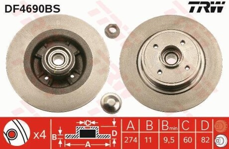 Гальмівний диск з підшипником TRW DF4690BS