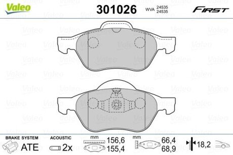 Гальмівні колодки дискові VAG/RENAULT A1/A3/Megane/Scenic/Fabia/Octavia/Bora/Golf "1,0-2,0 "F "96>> Valeo 301026