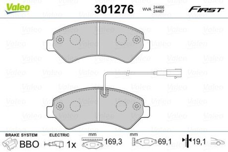 Гальмівні колодки дискові CITROEN/PEUGEOT Jumper/Boxer "2,2-3,0 "F "06>> Valeo 301276 (фото 1)