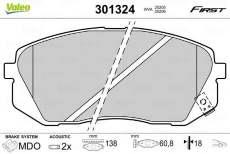 Гальмівні колодки дискові HYUNDAI/KIA i40/Soul/Sportage "1,6-2,0 "F "10>> Valeo 301324