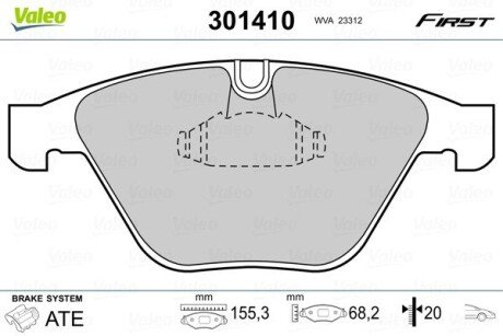 Гальмівні колодки дискові BMW 1/2/3/5/6/7/X1/Z4 "2,0-6,0 "F "01-15 Valeo 301410