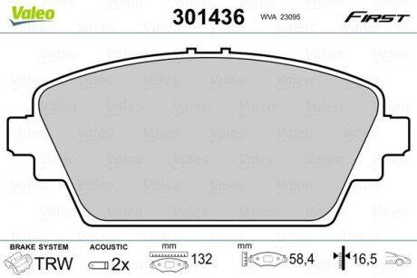 Гальмівні колодки дискові HONDA/MG Accord/ZR/ZS "1,8-2,5 "F "98-05 Valeo 301436