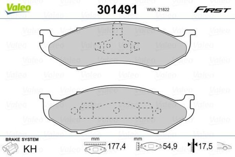 Гальмівні колодки First JEEP/KIA Cherokee/Carnival "F "84-07 Valeo ="301491"