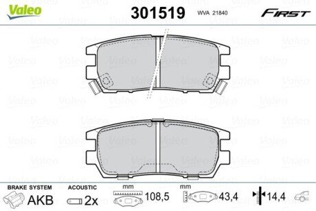 Гальмівні колодки дискові MITSUBISHI L400/Pajero/Sigma "2,4-3,5 "R "90>> Valeo 301519