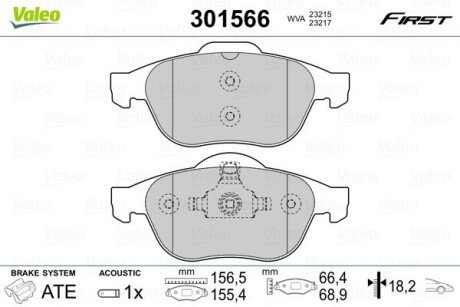 Гальмівні колодки дискові RENAULT Laguna "1,6-2,2 "F "01>> Valeo 301566