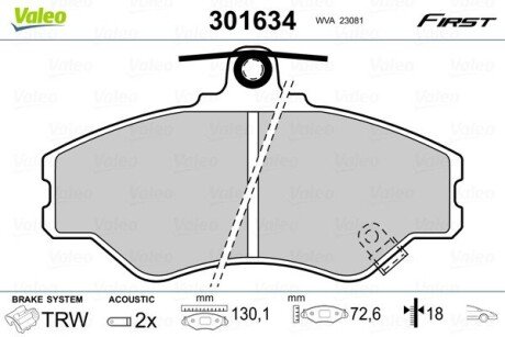 Гальмівні колодки дискові HYUNDAI Grace/H100 "F "93-00 Valeo 301634 (фото 1)