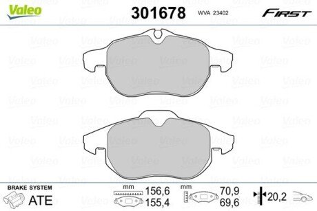 Гальмівні колодки дискові CADILLAC/FIAT/HYUNDAI/OPEL/SAAB BLS/GSantaFe/VectraC "1,6-3,2 "F "02>> Valeo 301678