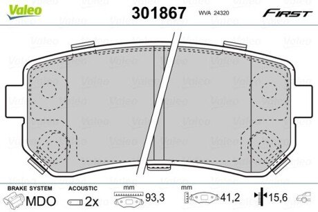 Гальмівні колодки дискові HYUNDAI/KIA i30/ix35/Picanto/Sportage "1,0-2,0 "R "07>> Valeo 301867