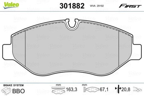 Гальмівні колодки дискові MB/VW Sprinter/Viano/Vito/Crafter "1,8-3,7 "F "03>> Valeo 301882 (фото 1)