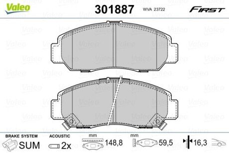 Гальмівні колодки дискові HONDA Civic/FR-V/Stream "1,7-2,2 "F "01>> Valeo 301887