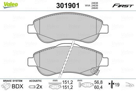 Гальмівні колодки дискові HONDA CR-V "1,6-2,2 "F "07>> Valeo 301901