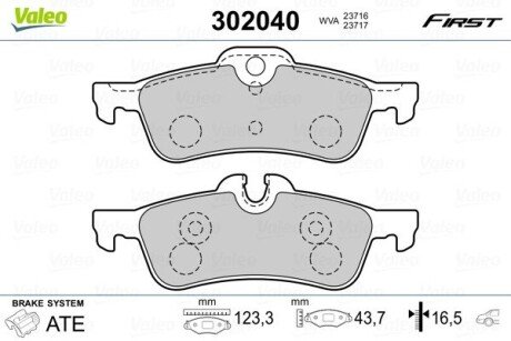 Гальмівні колодки дискові MINI Cooper/One/Works "1,4-1,6 "R "01-07 Valeo 302040