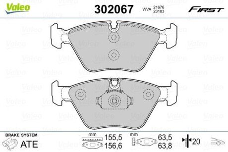 Гальмівні колодки дискові BMW/MG 3(E46)/X3(E83)/Z4(E85,86)/180/190/260 "2,0-4,6 "F "99-11 Valeo 302067