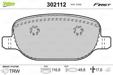 Гальмівні колодки дискові ALFA/LANCIA 159/Brera/Spider/Thesis "1,8-3,2 "R "02-14 Valeo 302112