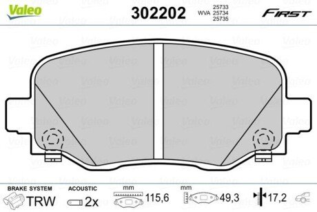 Гальмівні колодки дискові FIAT/JEEP 500X/Renegade "1,3-2,0 "R "14>> Valeo 302202