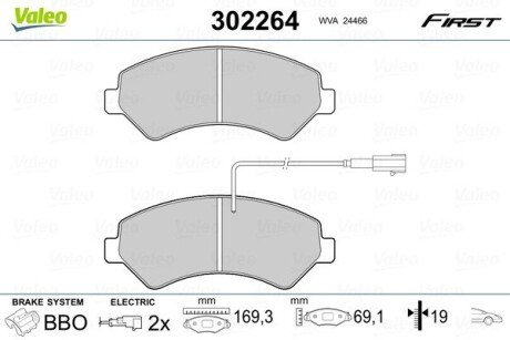 Гальмівні колодки дискові CITROEN/FIAT/PEUGEOT Jumper/Ducato/Boxer "2,0-3,0 "F "06>> Valeo 302264