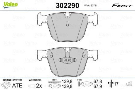 Гальмівні колодки дискові BMW 5/7 "R "08-17 Valeo 302290