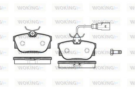 Гальмівні колодки зад. T4 98-03 (з датчиком) (94.8x51mm) WOKING P6673.01 (фото 1)