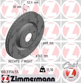 Диск гальмівний BLACK Z правий ZIMMERMANN 100335655