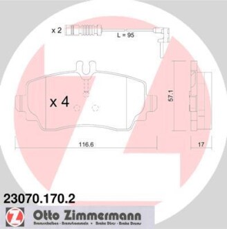 Колодки гальмівні (передні) MB A-class (W168) 97-04 (Lucas-Girling) (з датчиком) ZIMMERMANN 23070.170.2