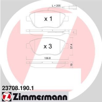 Колодки гальмівні (передні) Fiat Doblo 01-/Opel Combo 1.3-2.0CDTI 12- (Bendix-Bosch) (з датчиком) ZIMMERMANN 23708.190.1