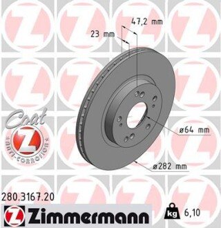 Диск гальмівний Coat Z ZIMMERMANN 280316720