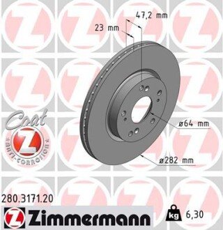 Диск гальмівний Coat Z ZIMMERMANN 280.3171.20