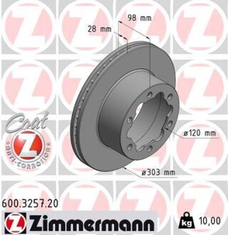 Диск гальмівний Coat Z ZIMMERMANN 600325720